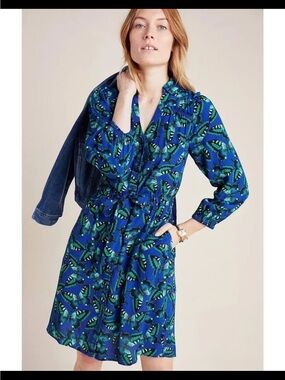 Maeve Anthropologie Butterfly-Print Women's Shirt Dress size 1x